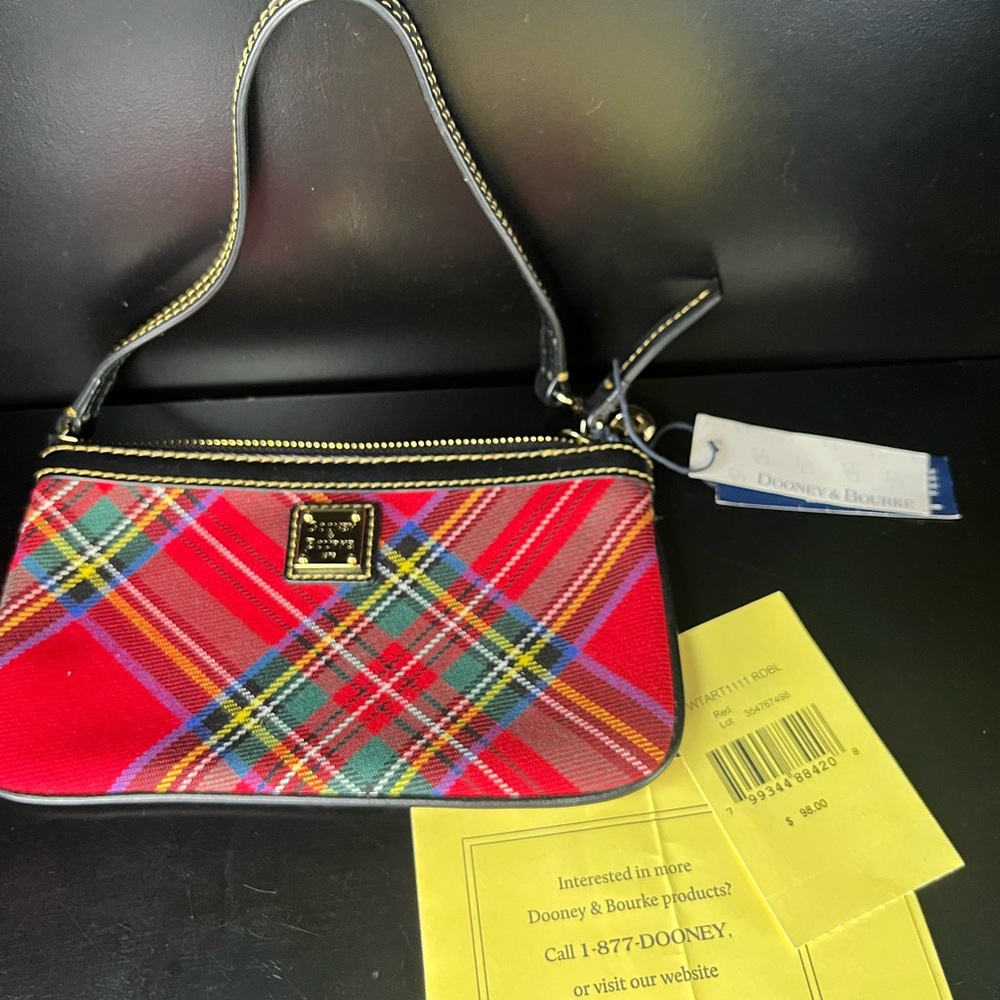 Dooney & Bourke Red Tartan Wristlet with Black Trim - Picture 2 of 4